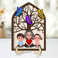 Grandma Mom Kids Crossed Legs Under Tree Butterflies Personalized 2-layer Wooden Plaque